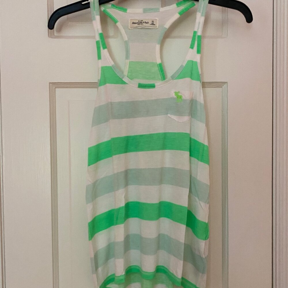 Abercrombie & Fitch Green and White Stripe Racerback Tank Top